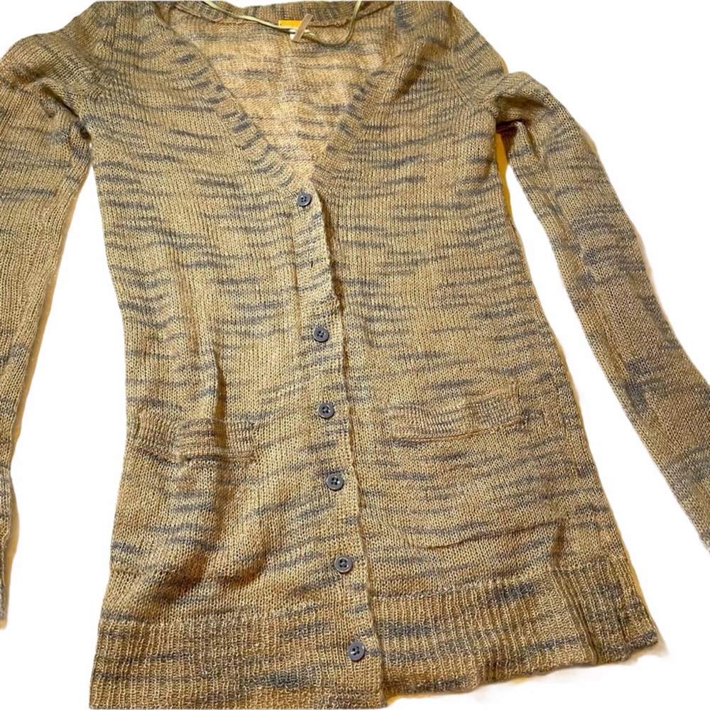 Free People Lightweight Tan & Grey Cardigan Small